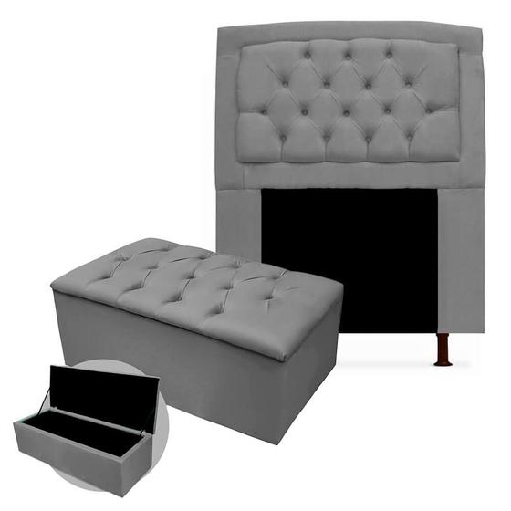 Imagem de Kit Cabeceira Geovana com Calçadeira Baú Mirage Solteiro 120cm
