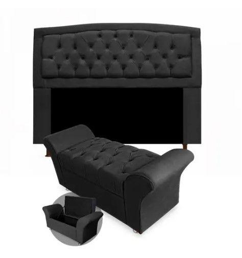 Imagem de Kit Cabeceira Geovana e Calçadeira Veneza King 195cm Suede Renascer Decor