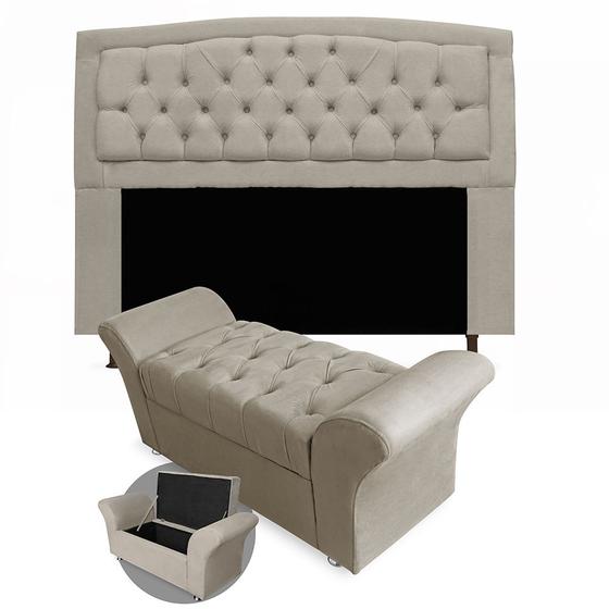 Kit Cabeceira Giovana e Calçadeira Veneza Casal 160 cm Suede Bege - Twdecora Menor preço em Kit Cabeceira Giovana e Calçadeira Veneza Casal 160 cm Suede Bege - Twdecora