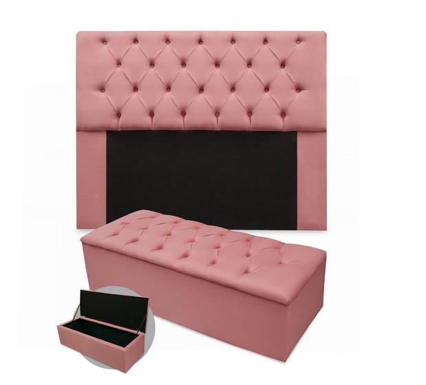 Imagem de Kit cabeceira italia mais calçadeira 195cm suede rosa