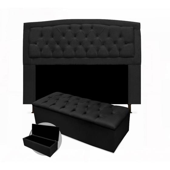 Imagem de Kit Cabeceira King Geovana 195 cm Mais Calçadeira 195 cm Suede Preto