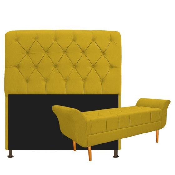 Imagem de Kit Cabeceira Lady e Recamier Ari 160 cm Queen Size Suede Amarelo - ADJ Decor