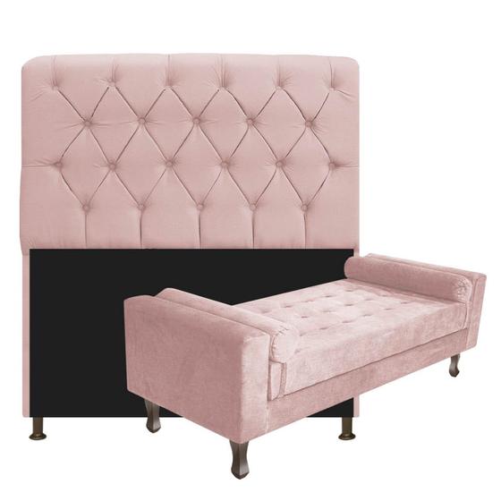 Imagem de Kit Cabeceira Lady e Recamier Félix 90 cm Solteiro Suede Rosê - Doce Sonho Móveis