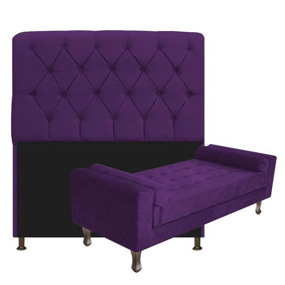 Imagem de Kit Cabeceira Lady e Recamier Félix 90 cm Solteiro Suede Roxo - ADJ Decor