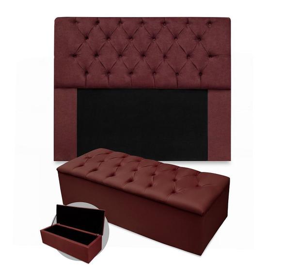 Imagem de Kit cabeceira lady mais calçadeira 160cm suede bordo