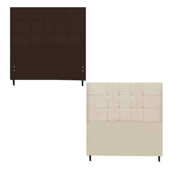 Imagem de Kit Cabeceira Maveric Estofada Casal 144Cm Marrom Botão Tecido + Cabeceira Maveric Solteiro 94Cm New Foam 