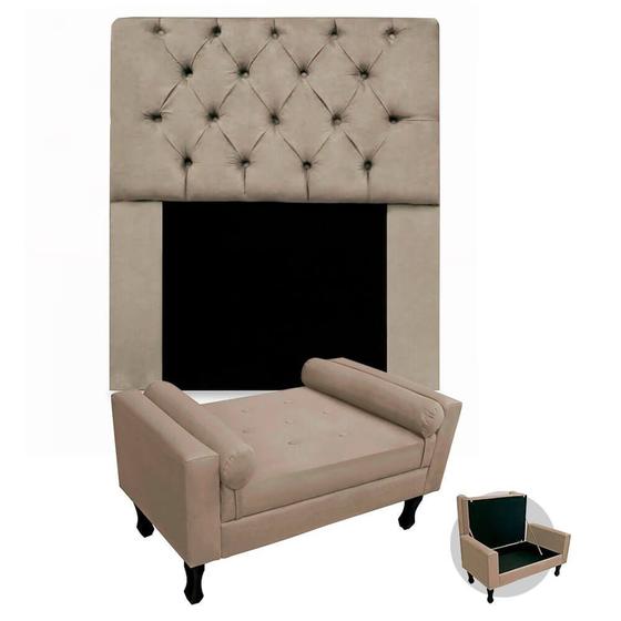 Imagem de Kit Cabeceira Mirage + Calçadeira Baú Felix Solteiro 100cm Suede - Ecotec Decor