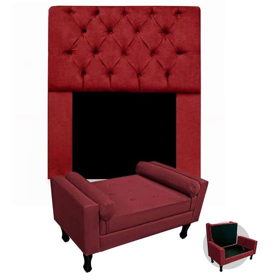 Imagem de Kit Cabeceira Mirage + Calçadeira Baú Felix Solteiro 120cm Suede - Ecotec Decor