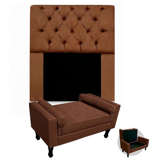 Imagem de Kit Cabeceira Mirage + Calçadeira Baú Felix Solteiro 90cm Suede - Renascer Decor