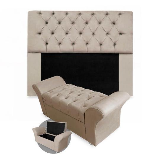 Imagem de Kit Cabeceira Mirage + Calçadeira Baú Veneza Casal 140cm Suede - Ecotec Decor