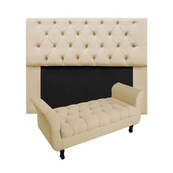 Imagem de Kit Cabeceira Mirage + Calçadeira Grécia Casal 140cm Suede - Ecotec Decor