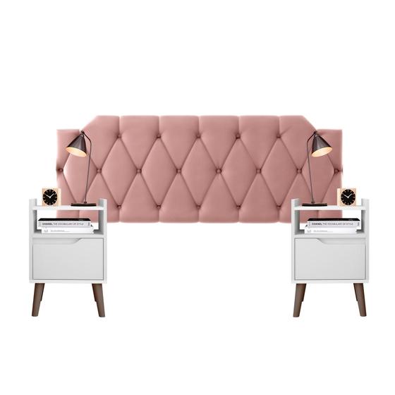 Imagem de Kit cabeceira nicole casal rose + mesa cabeceira gabriela branco