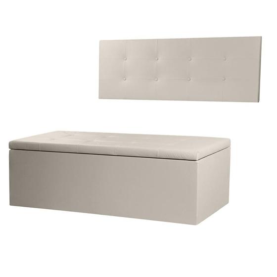 Imagem de Kit Cabeceira Painel e Calçadeira Baú Casal Queen 1,60m Berlim Material Sintético Bege Dal Poz Estofados