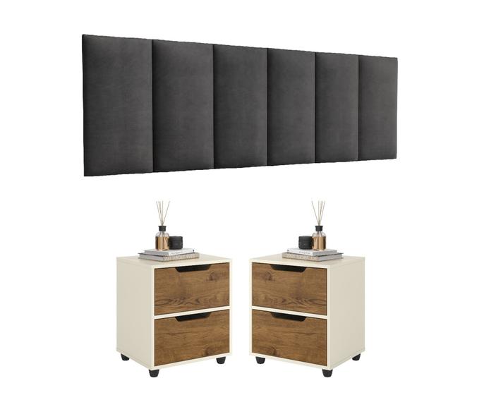 Imagem de KIT Cabeceira Painel Modelo Julia 1,60x56cm Estofado Suede Com 2 Mesas De Cabeceira Prime Cores