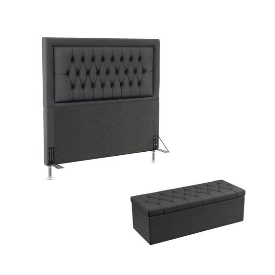 Imagem de Kit Cabeceira Pegasus 140 Modulada Estofada e Calçadeira Sagitarius N-022 Veludo Chumbo Aradecor