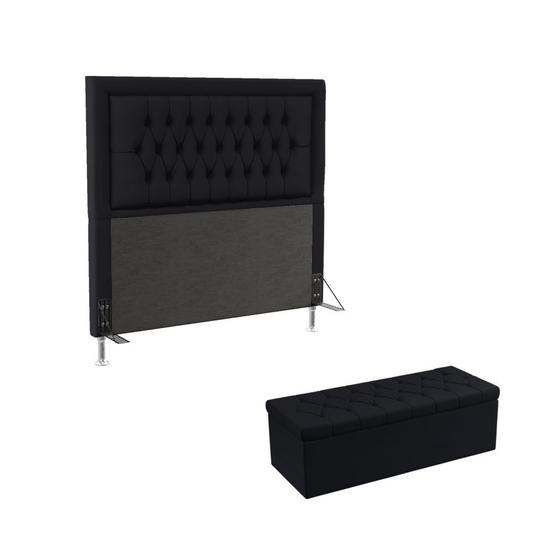 Imagem de Kit Cabeceira Pegasus 140 Para Cama Box de Casal e Calçadeira Sagitarius N-024 Veludo Preto Aradecor
