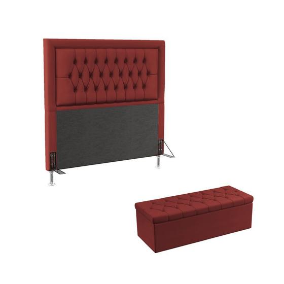Imagem de Kit Cabeceira Pegasus 160 Modulada Estofada e Calçadeira Sagitarius A-020 Couro Artificial Vermelho Aradecor