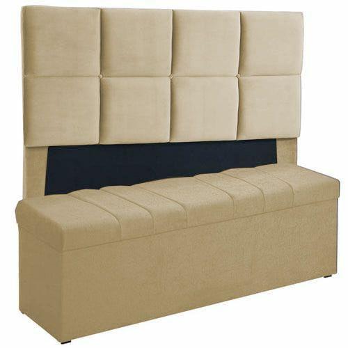 Imagem de Kit Cabeceira Poliana+ Calçadeira Kiara King 195 CM Suede Marfim - D A Decor