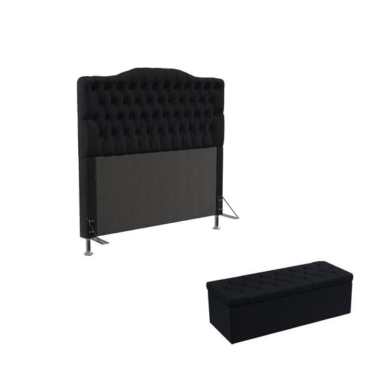 Imagem de Kit Cabeceira Pollux 140 e Calçadeira Sagitarius N-024 Veludo Preto Aradecor