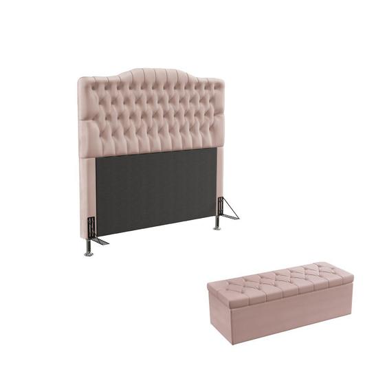 Imagem de Kit Cabeceira Pollux 140 e Calçadeira Sagitarius N-031 Veludo Rosê Claro Aradecor