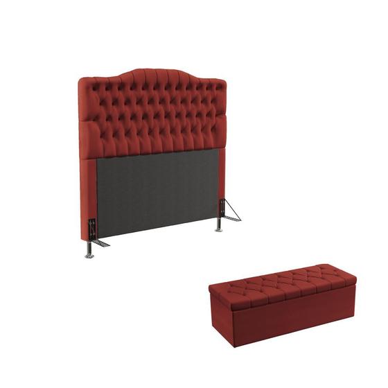 Imagem de Kit Cabeceira Pollux 160 Queen Decorativa e Calçadeira Sagitarius A-020 Couro Artificial Vermelho Aradecor