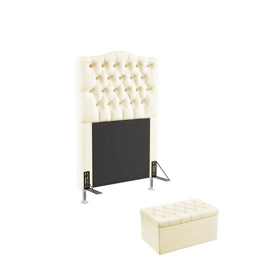 Imagem de Kit Cabeceira Pollux 90 e Calçadeira Sagitarius N-030 Veludo Bege Aradecor