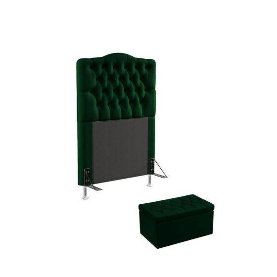 Imagem de Kit Cabeceira Pollux 90 Solteiro e Calçadeira Sagitarius N-026 Veludo Verde Aradecor
