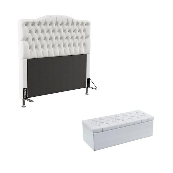 Imagem de Kit Cabeceira Pollux e Calçadeira Sagitarius 160 Para Cama Queen  Branco Aradecor