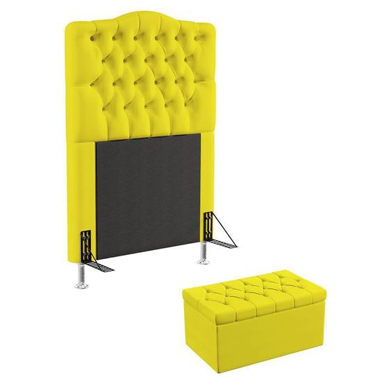 Imagem de Kit Cabeceira Pollux e Calçadeira Sagitarius 90 Para Cama de Solteiro Sued Amarelo Aradecor