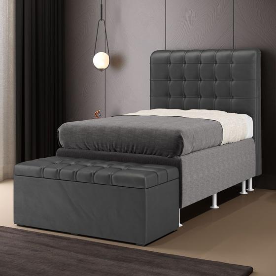 Imagem de Kit Cabeceira Rana 90 Modulada Estofada e Calçadeira Alpha N-022 Veludo Aradecor