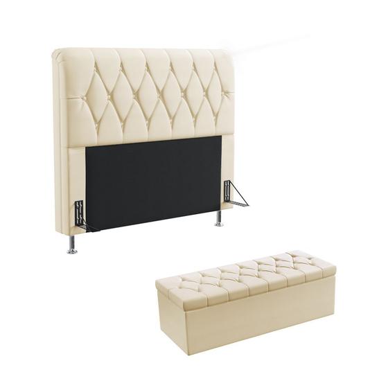 Imagem de Kit Cabeceira Sirius 140 Modulada Estofada e Calçadeira Sagitarius N-030 Veludo Bege Aradecor