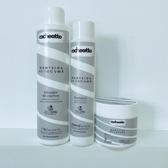 Imagem de Kit Cabelos Cacheados com Shampoo, Máscara e Ativador de Cachos Manteiga de Tucumã Cacheatto
