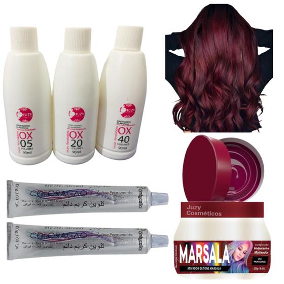 Imagem de Kit Cabelos Marsala Matiz 250g + 2 Tinta C/ Ox 90ml