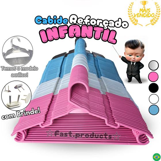 Imagem de Kit cabide baby infantil juvenil 50 unidades cores.