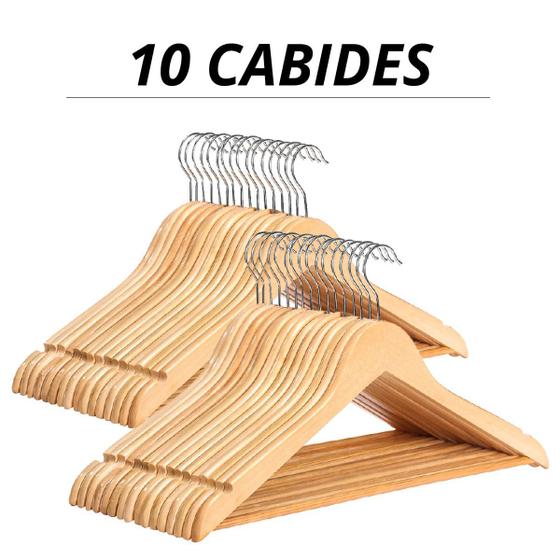 Kit Cabide de madeira para Roupas Calças Camisas Adulto 10 Unidades Menor preço em Kit Cabide de madeira para Roupas Calças Camisas Adulto 10 Unidades