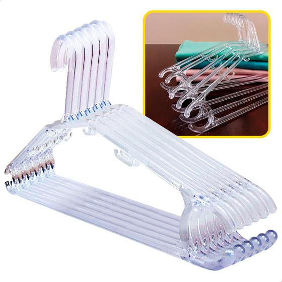 Imagem de Kit Cabides Cristal Acrílico Plástico Reforçados E Antideslizantes Para Adultos Ideal para Calças E Roupas