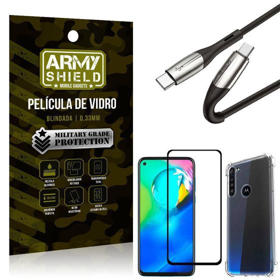 Imagem de Kit Cabo 2 Pontas Tipo C Moto G8 Power + Capa + Película 3D