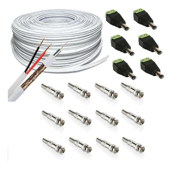 Imagem de Kit Cabo Coaxial E Conectores Para Instalação 6 Câmeras