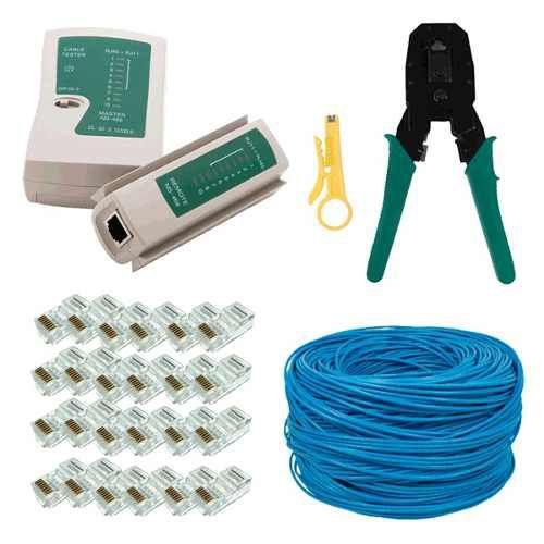 Kit cabo de rede 50m azul + alicate rj45rj11 + testador + 20rj45 Menor preço em Kit cabo de rede 50m azul + alicate rj45rj11 + testador + 20rj45