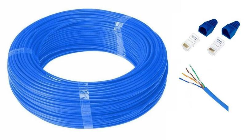 Kit Cabo de Rede rolo c/70 metros / CFTV + 2 conectores rj45 + 2 capinha protetora -- Internet Lan Utp --- Azul Menor preço em Kit Cabo de Rede rolo c/70 metros / CFTV + 2 conectores rj45 + 2 capinha protetora -- Internet Lan Utp --- Azul