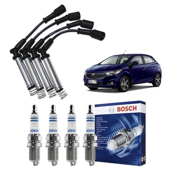 Imagem de Kit Cabo E Vela de Ingnição Original Bosch Chevrolet Onix 1.4 8V Flex 2012 a 2019