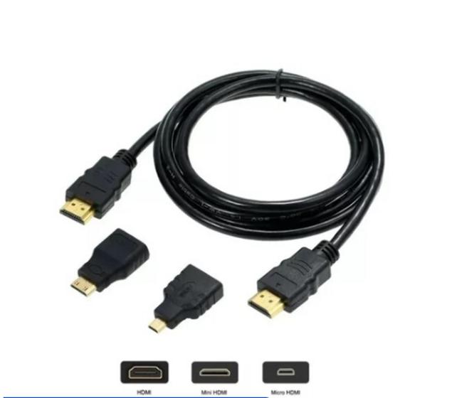 Imagem de Kit Cabo Hdmi 3 Em 1 Hdmi Mini Hdmi Micro 1.8m Full 1080p