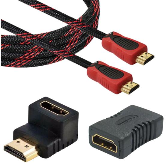 Imagem de Kit Cabo Hdmi 3 Metros 1080p Full Hd Emenda Hdmi Curva 90º