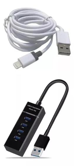 Imagem de Kit Cabo Lightning 2m Turbo + Extensor Hub Com 4 Entradas