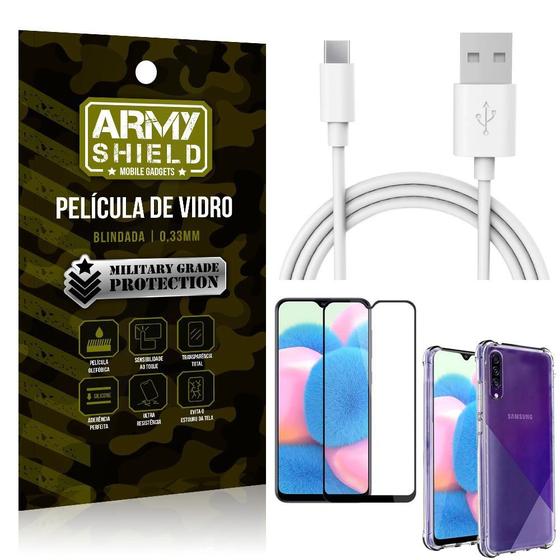 Imagem de Kit Cabo Usb 2m Tipo C Galaxy A30s + Capa Anti Impacto + Película Vidro 3D - Arymshield