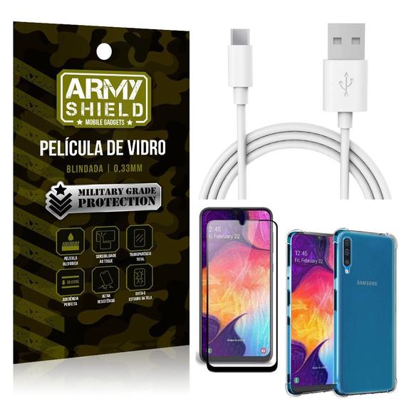 Imagem de Kit Cabo Usb 2m Tipo C Galaxy A50 + Capa Anti Impacto + Película Vidro 3D - Arymshield