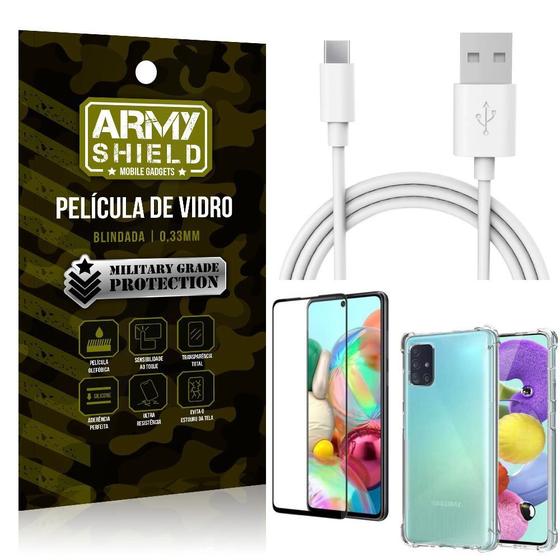 Imagem de Kit Cabo Usb 2m Tipo C Galaxy A71 + Capa Anti Impacto + Película Vidro 3D - Arymshield