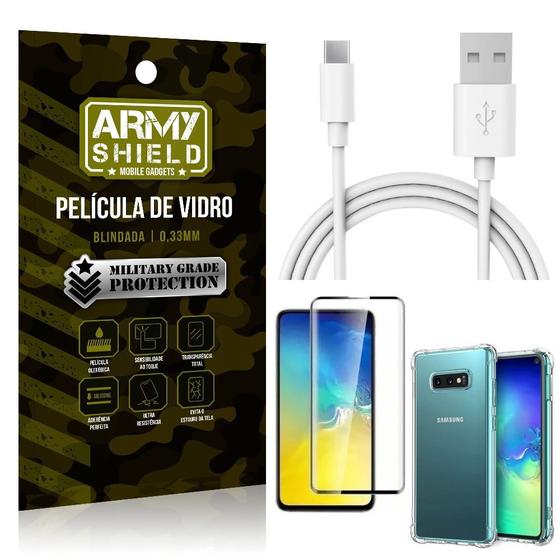 Imagem de Kit Cabo Usb 2m Tipo C Galaxy S10e + Capa Anti Impacto + Película Vidro 3D - Arymshield