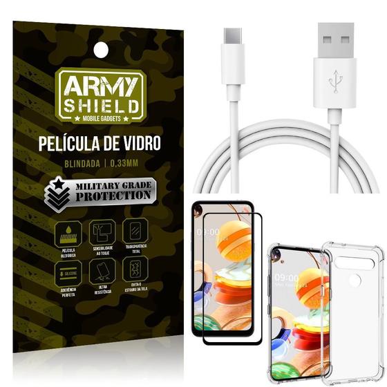 Imagem de Kit Cabo Usb 2m Tipo C LG K61 + Capa Anti Impacto + Película Vidro 3D - Arymshield