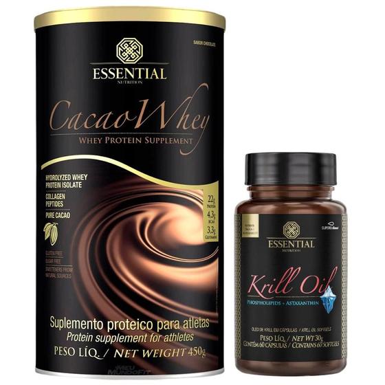 Imagem de Kit Cacao Whey Protein 450g + Krill Oil 60 Cáps Essential